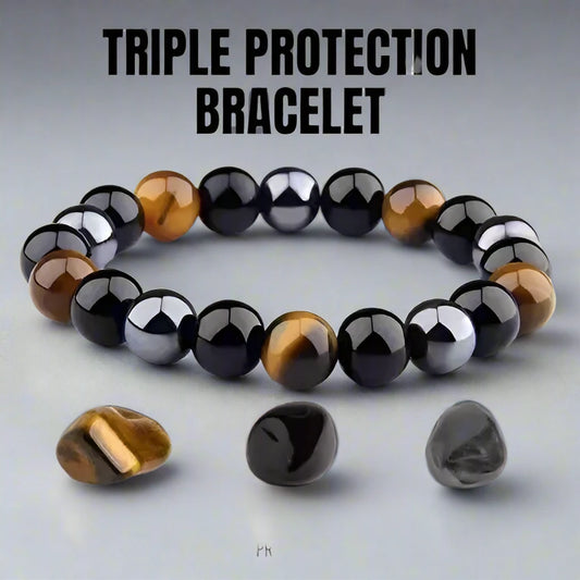 Triple Protection Bracelet Hematite Black Onyx Tiger Eye Stone Bracelets